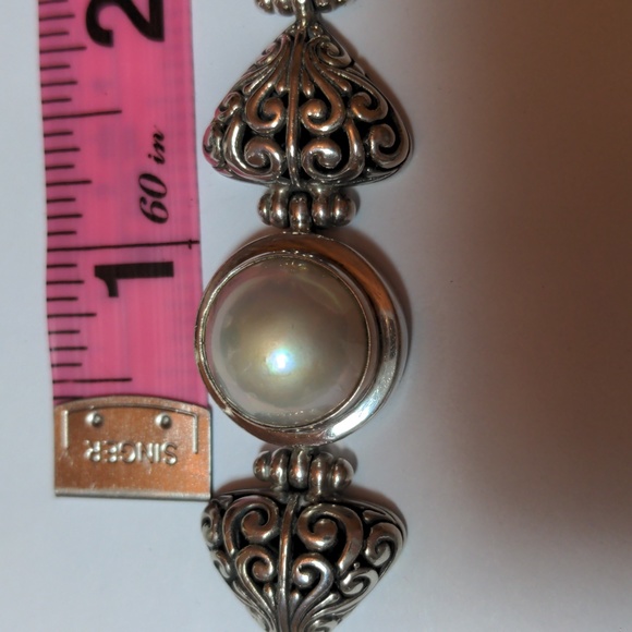 New Bali Mabe pearl sterling bracelet. Size 8" Handcrafted. White pearl Gift box - Picture 6 of 8
